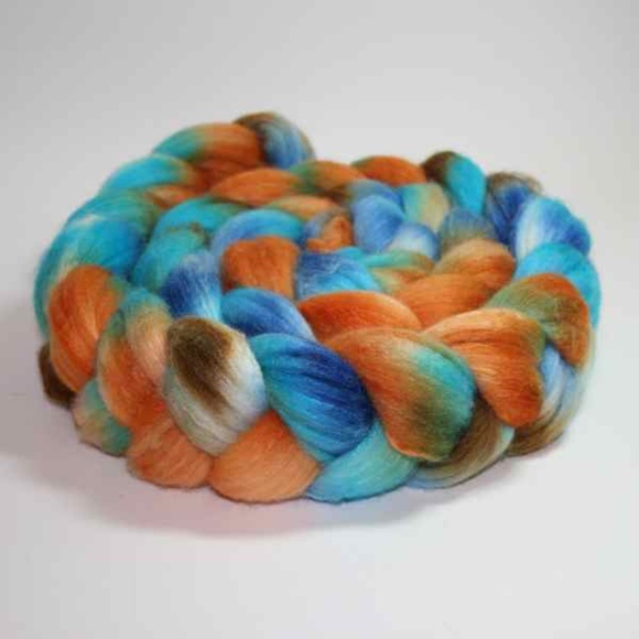 Merino Wool Tussah Silk Hand Dyed Roving Combed Top for Spinning Felting 11523 - Picture 3 of 5